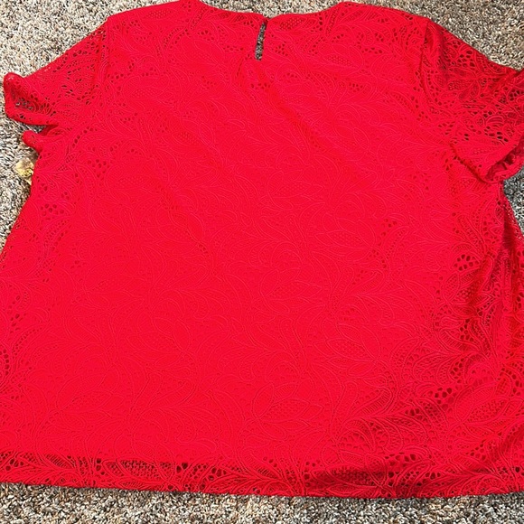 New Liz Claiborne Career Petite Red Lace Short Sleeve Top PXXL - Picture 6 of 8